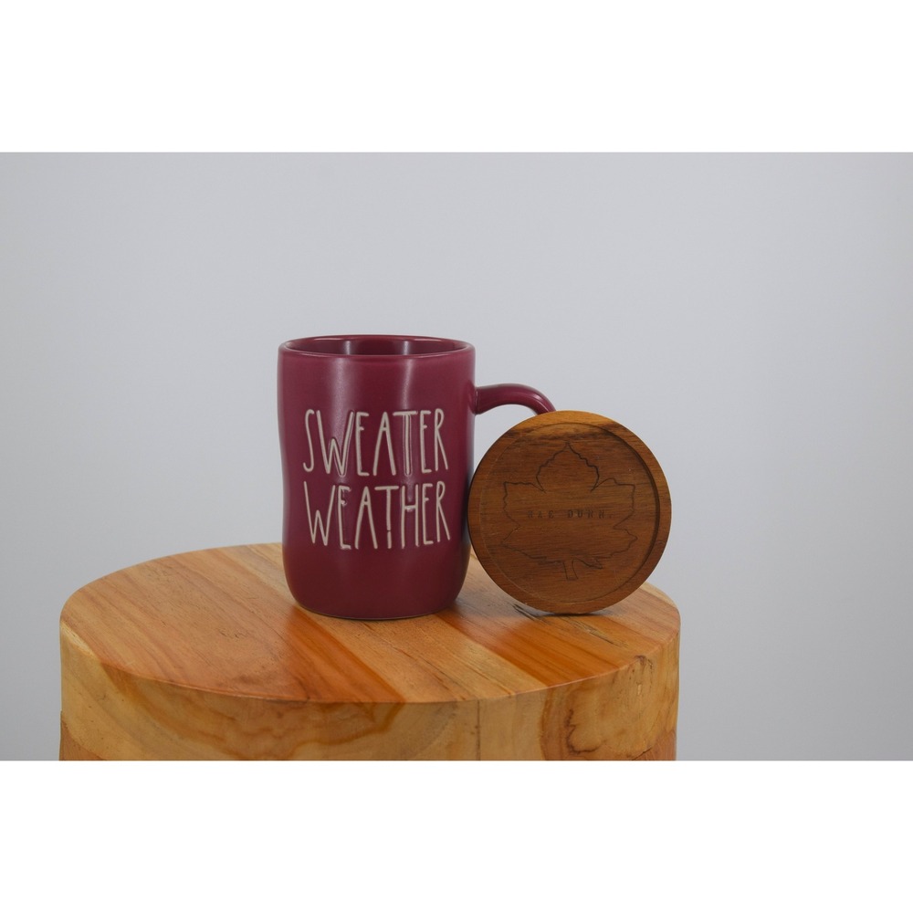 Rae Dunn Artisan Collection Sweater‎ Weather Burgundy Coffee Mug with Lid